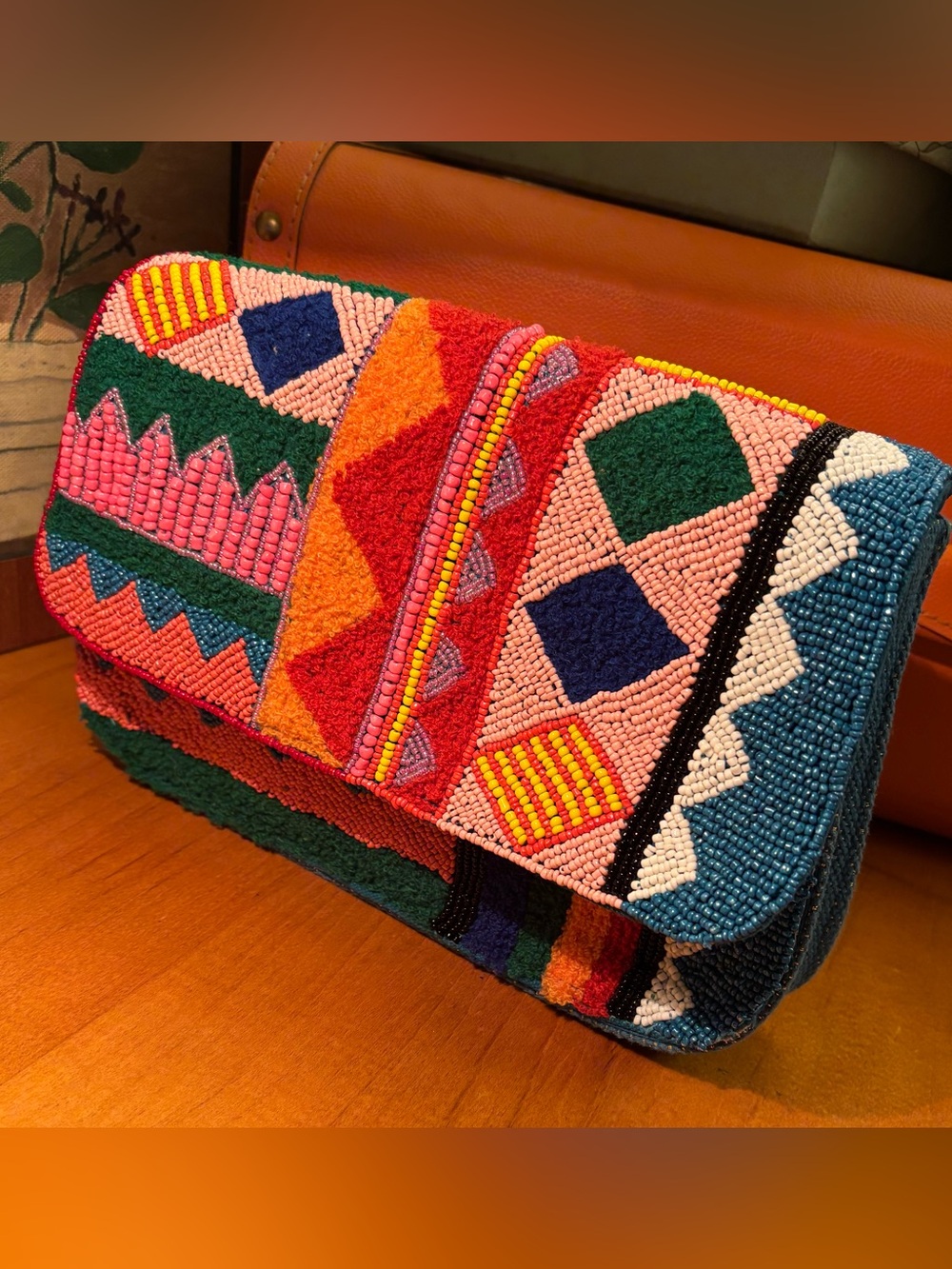 America & Beyond NWT beaded geometric Shoulder Bag or clutch BLUE GOLD RED - Picture 2 of 7